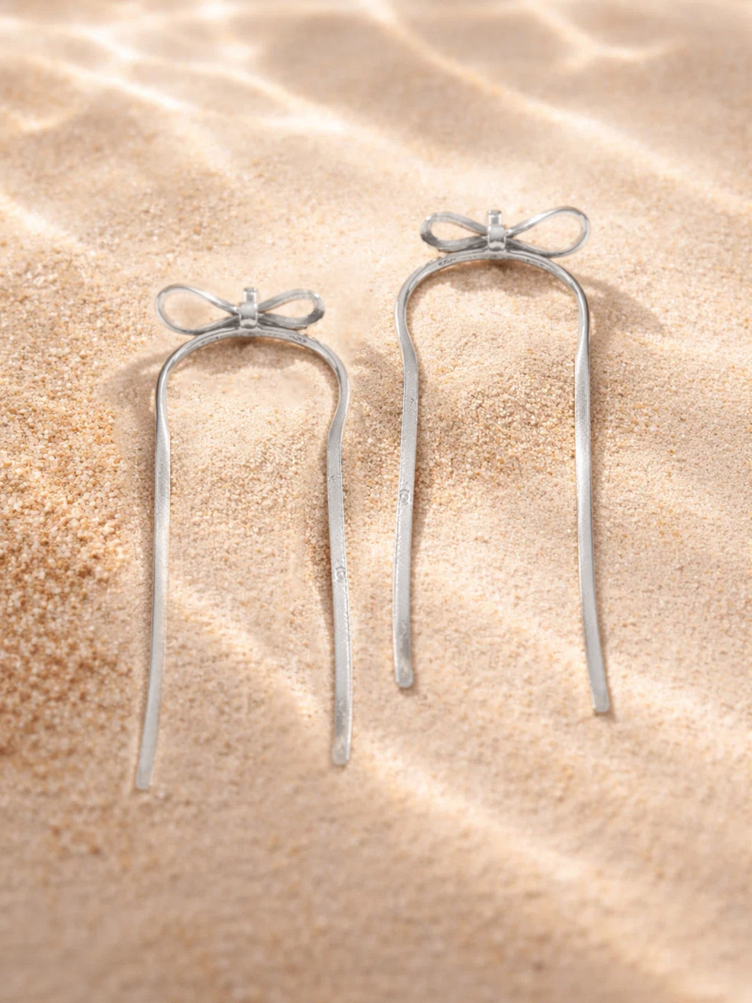 Demi Fine Rhodium Plated Stainless steel Bow Long Drop Dangler Earrings Length - 10.2 cm