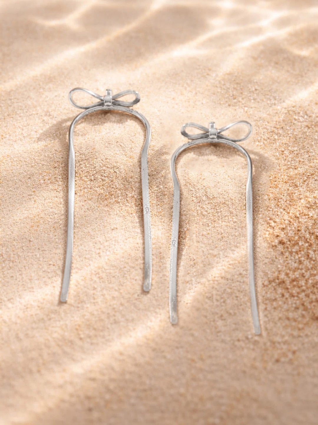Demi Fine Rhodium Plated Stainless steel Bow Long Drop Dangler Earrings Length - 10.2 cm