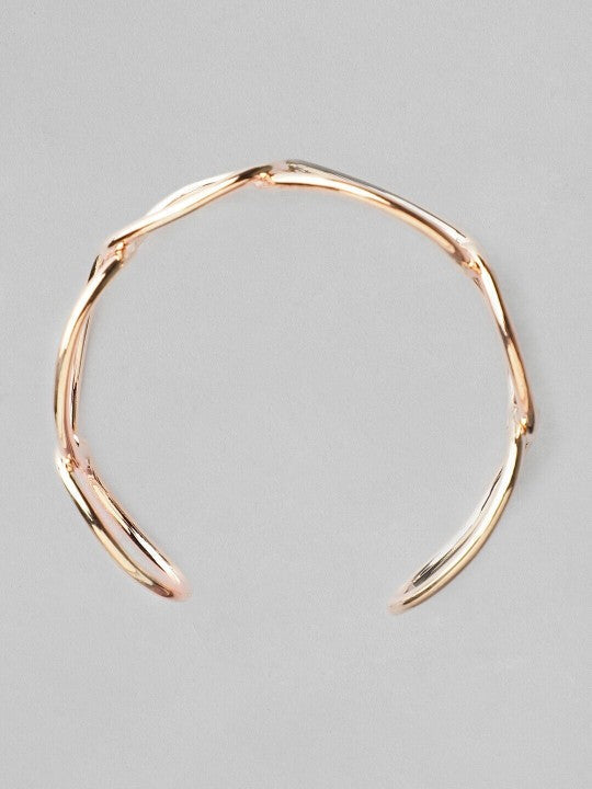 Rubans Rose Gold-Plated Chain Link Open Cuff Bracelet Modern Statement Jewelry フリーサイズ