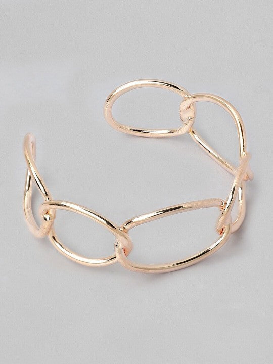 Rubans Rose Gold-Plated Chain Link Open Cuff Bracelet Modern Statement Jewelry フリーサイズ