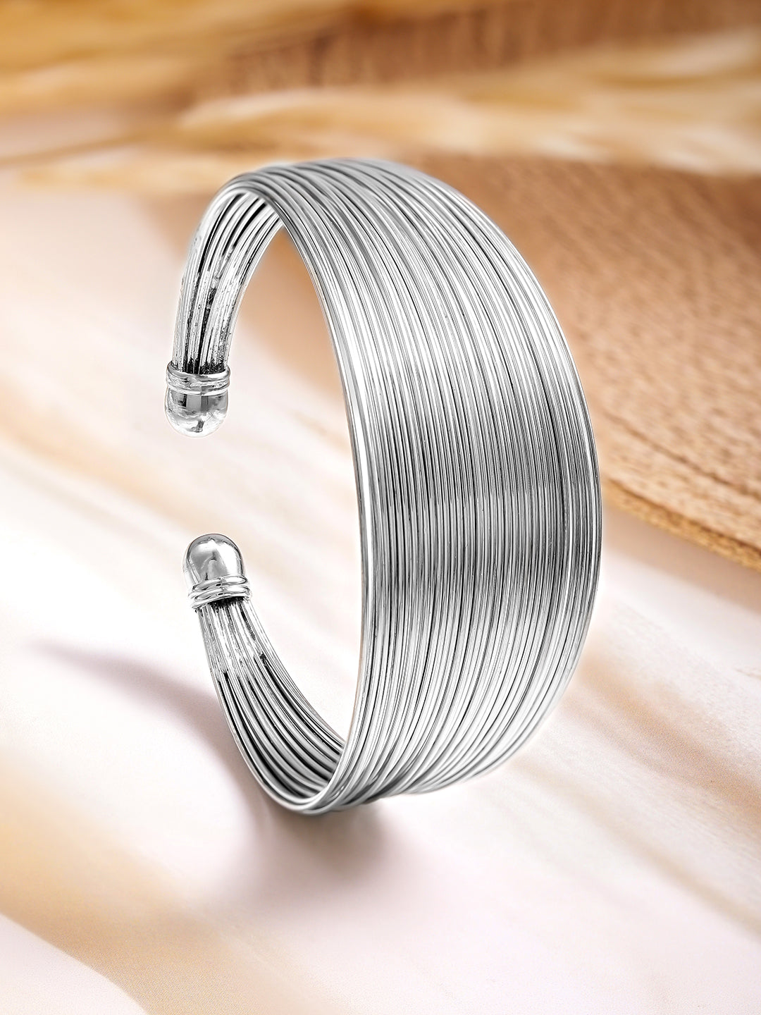 【Rubans】Rhodium Plated Multi-Wire Open Cuff Bracelet｜ロジウムメッキ マルチワイヤー オープンカフ ブレスレット