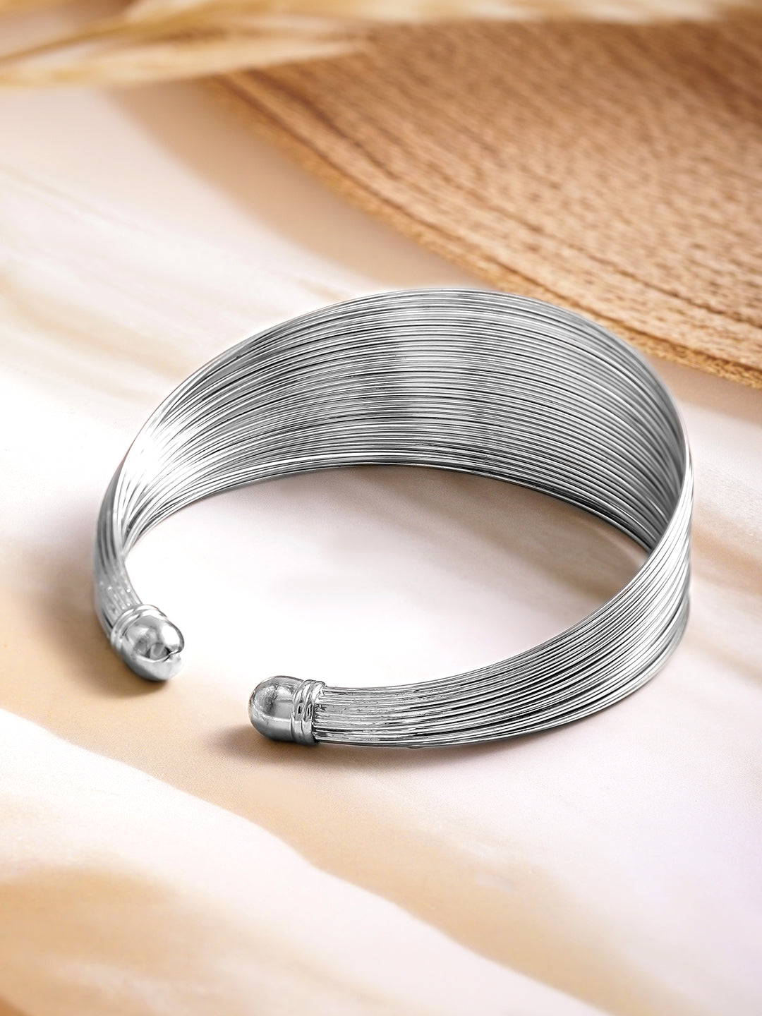 【Rubans】Rhodium Plated Multi-Wire Open Cuff Bracelet｜ロジウムメッキ マルチワイヤー オープンカフ ブレスレット