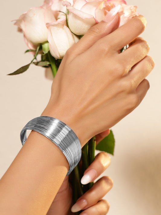 【Rubans】Rhodium Plated Multi-Wire Open Cuff Bracelet｜ロジウムメッキ マルチワイヤー オープンカフ ブレスレット