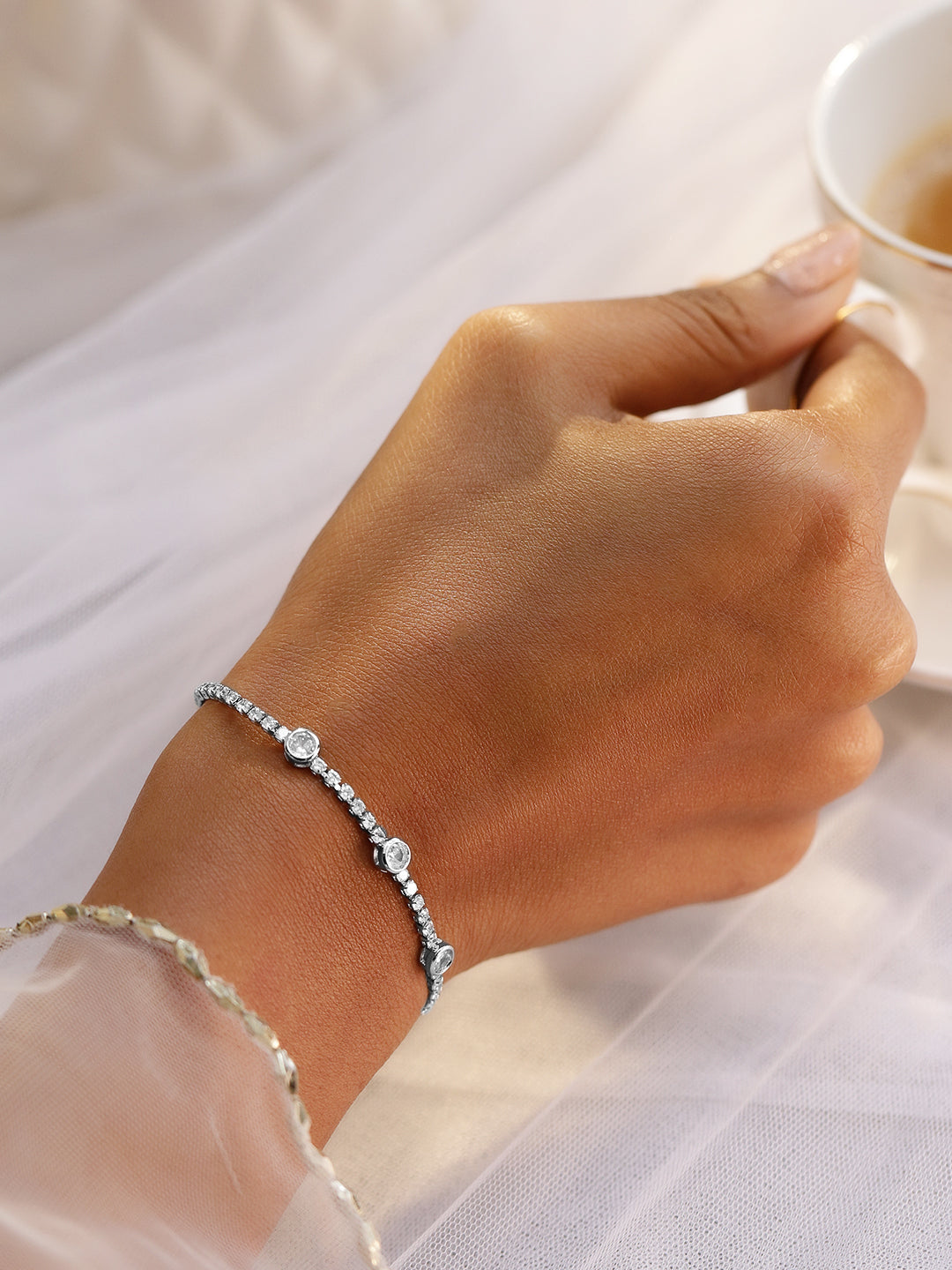 Rubans Rhodium-Plated AAA Cubic Zirconia Studded Premium Tennis Bracelet Silver