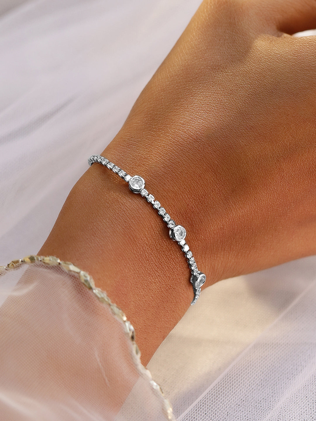 Rubans Rhodium-Plated AAA Cubic Zirconia Studded Premium Tennis Bracelet Silver