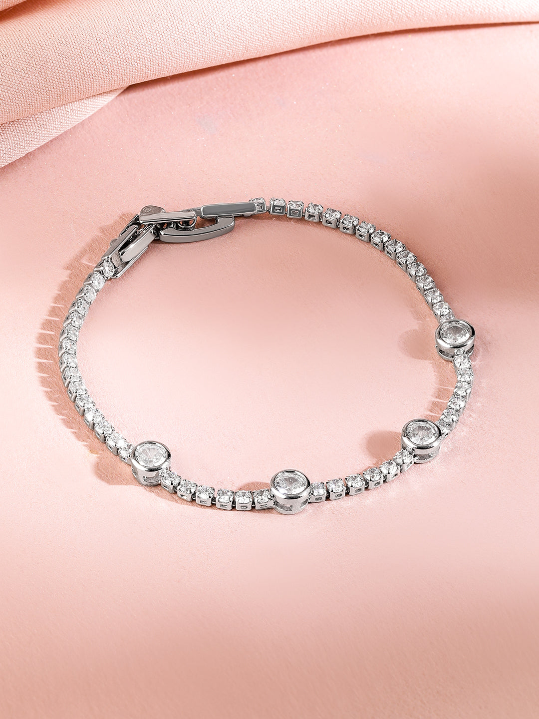 Rubans Rhodium-Plated AAA Cubic Zirconia Studded Premium Tennis Bracelet Silver