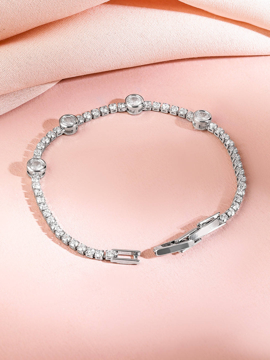 Rubans Rhodium-Plated AAA Cubic Zirconia Studded Premium Tennis Bracelet Silver