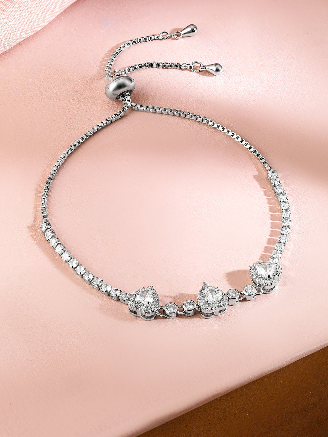 Heart filled American Diamond Zirconia Bracelet Silver