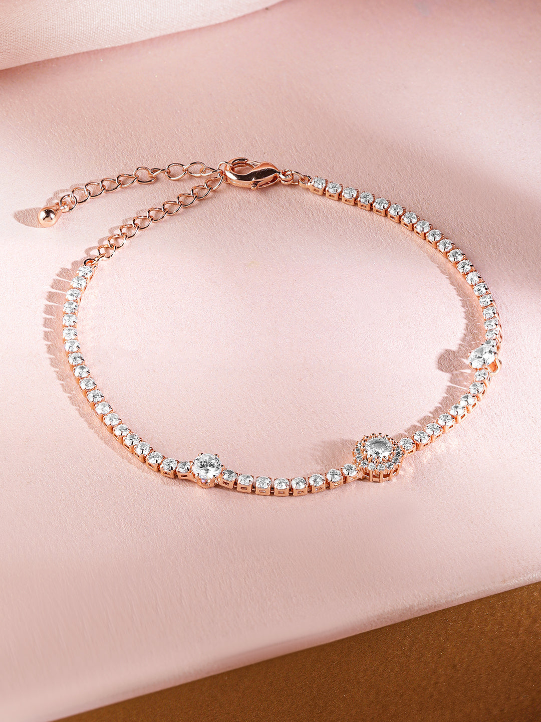 【Rubans】 18K Rose Gold-Plated Cubic Zirconia Studded Tennis Bracelet｜18Kローズゴールドメッキ キュービックジルコニア テニスブレスレット