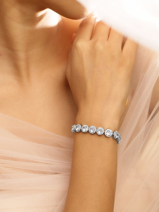 Rubans Rhodium Plated Sparkling Cubic Zirconia Studded Premium Tennis Bracelet Silver