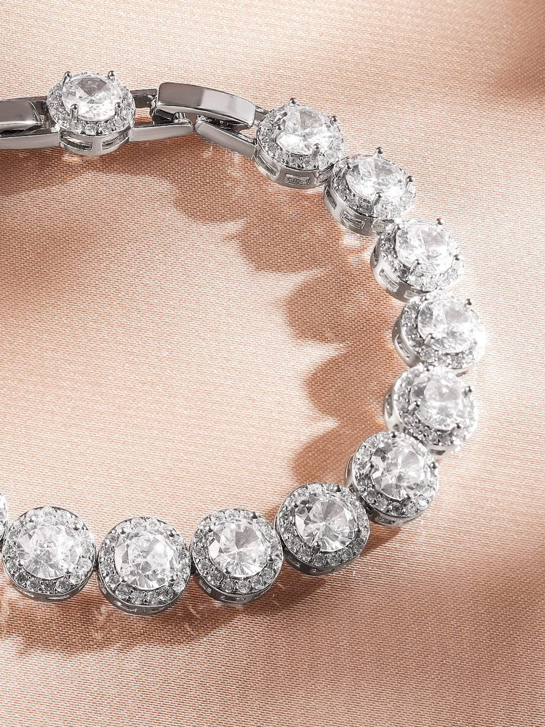 Rubans Rhodium Plated Sparkling Cubic Zirconia Studded Premium Tennis Bracelet Silver