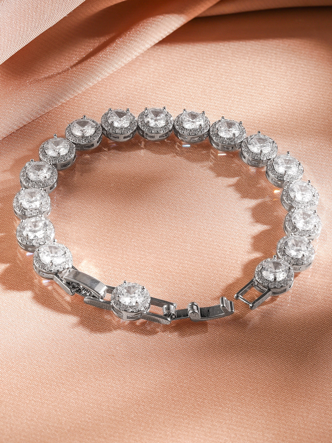 Rubans Rhodium Plated Sparkling Cubic Zirconia Studded Premium Tennis Bracelet Silver