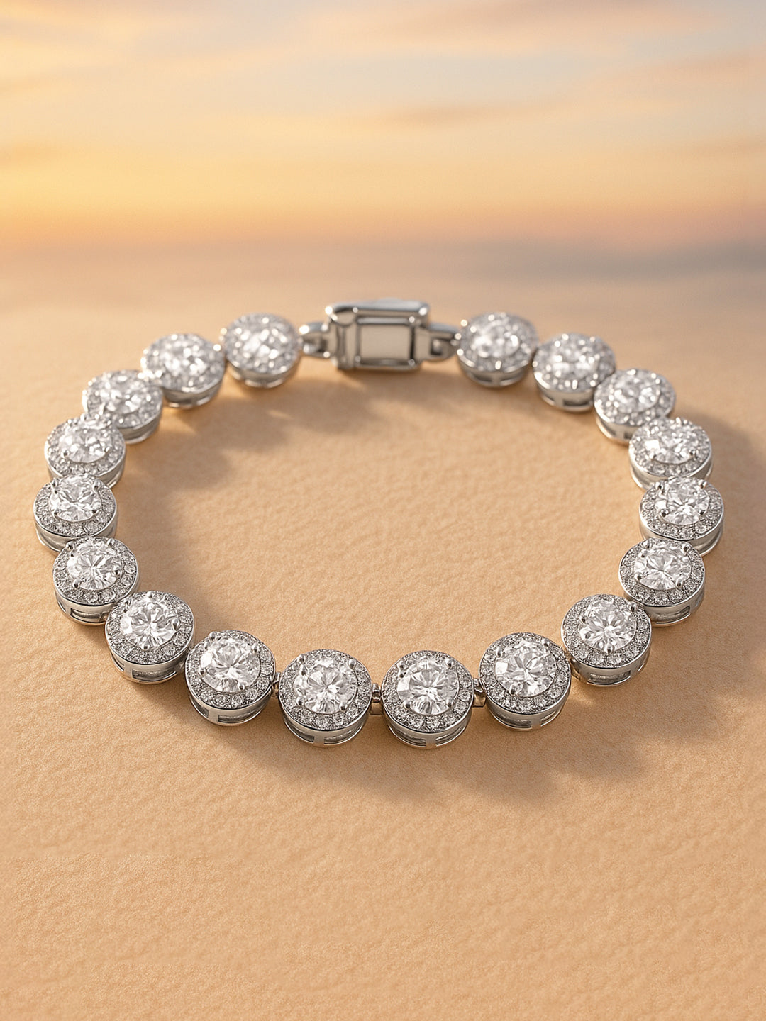 Rubans Rhodium Plated Sparkling Cubic Zirconia Studded Premium Tennis Bracelet Silver