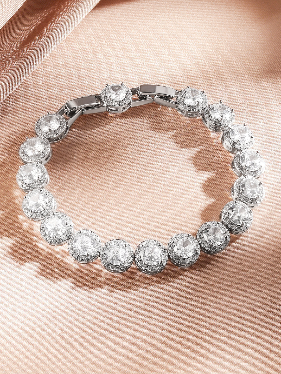 Rubans Rhodium Plated Sparkling Cubic Zirconia Studded Premium Tennis Bracelet Silver