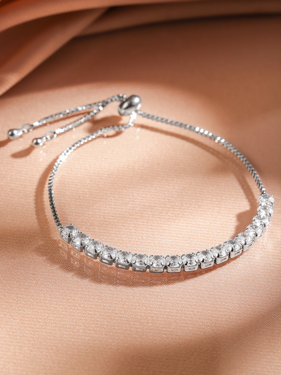 Adjustable White Tennis Bracelet Silver