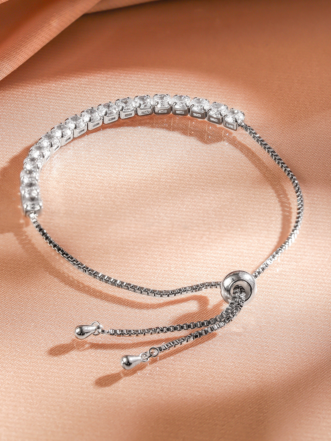 Adjustable White Tennis Bracelet Silver