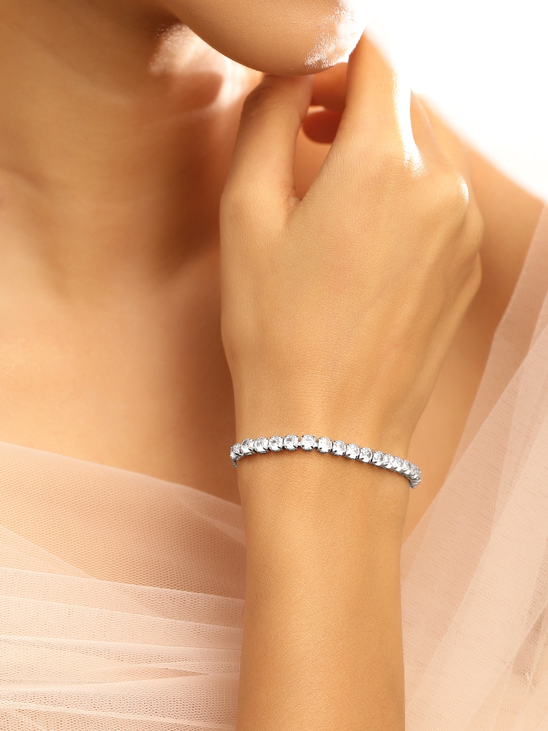 Adjustable White Tennis Bracelet Silver