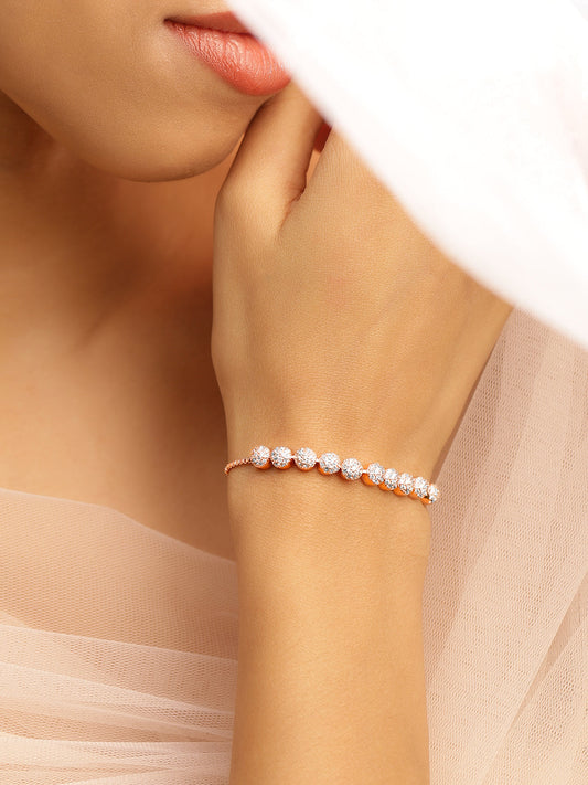 Rubans 18K Rose Gold Plated White Cubic Zirconia Adjustable Pull Chain Bracelet Rose Gold