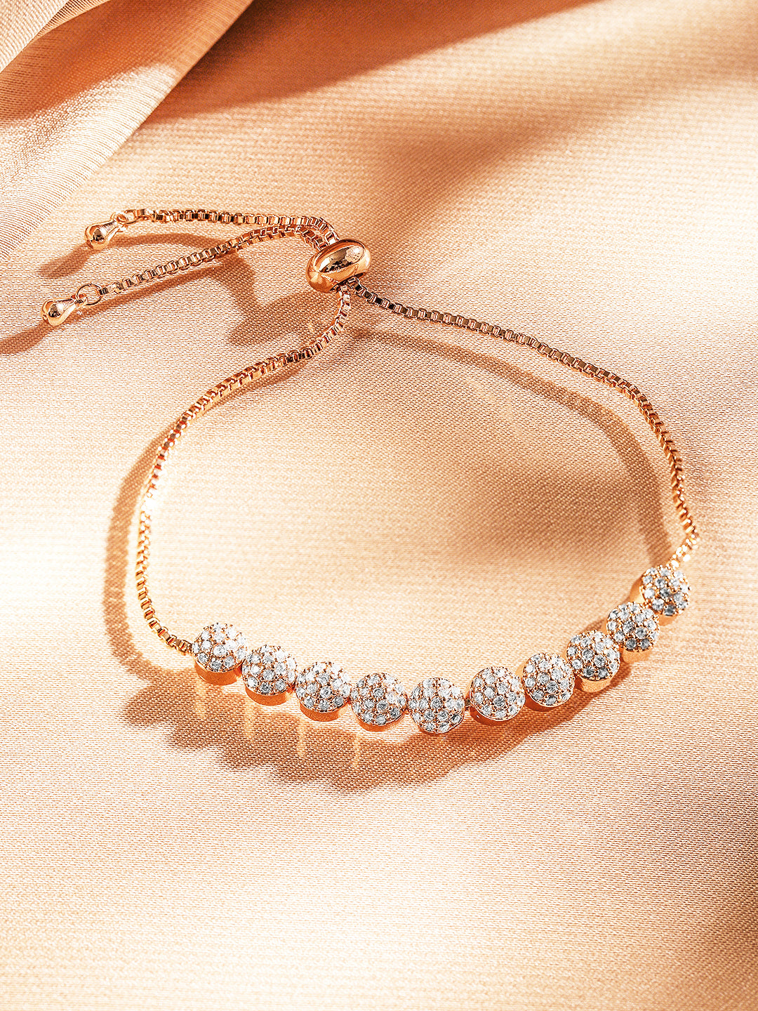 Rubans 18K Rose Gold Plated White Cubic Zirconia Adjustable Pull Chain Bracelet Rose Gold