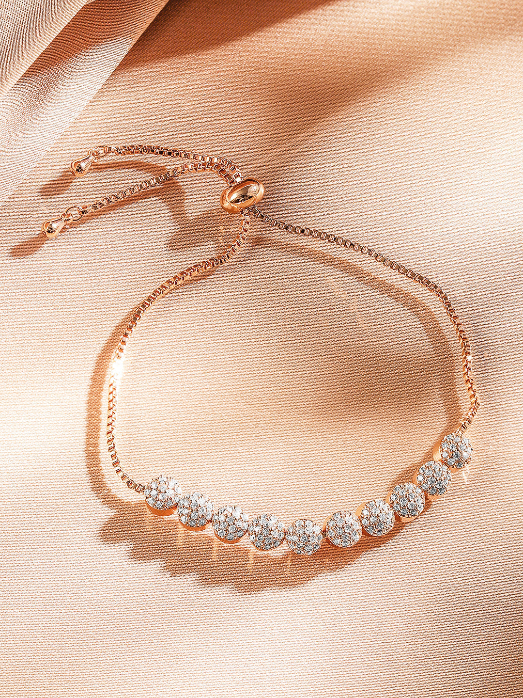 Rubans 18K Rose Gold Plated White Cubic Zirconia Adjustable Pull Chain Bracelet Rose Gold