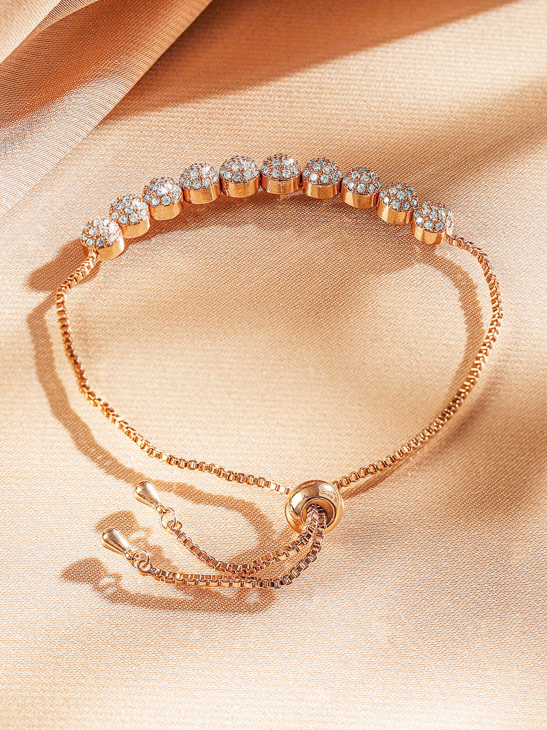 Rubans 18K Rose Gold Plated White Cubic Zirconia Adjustable Pull Chain Bracelet Rose Gold