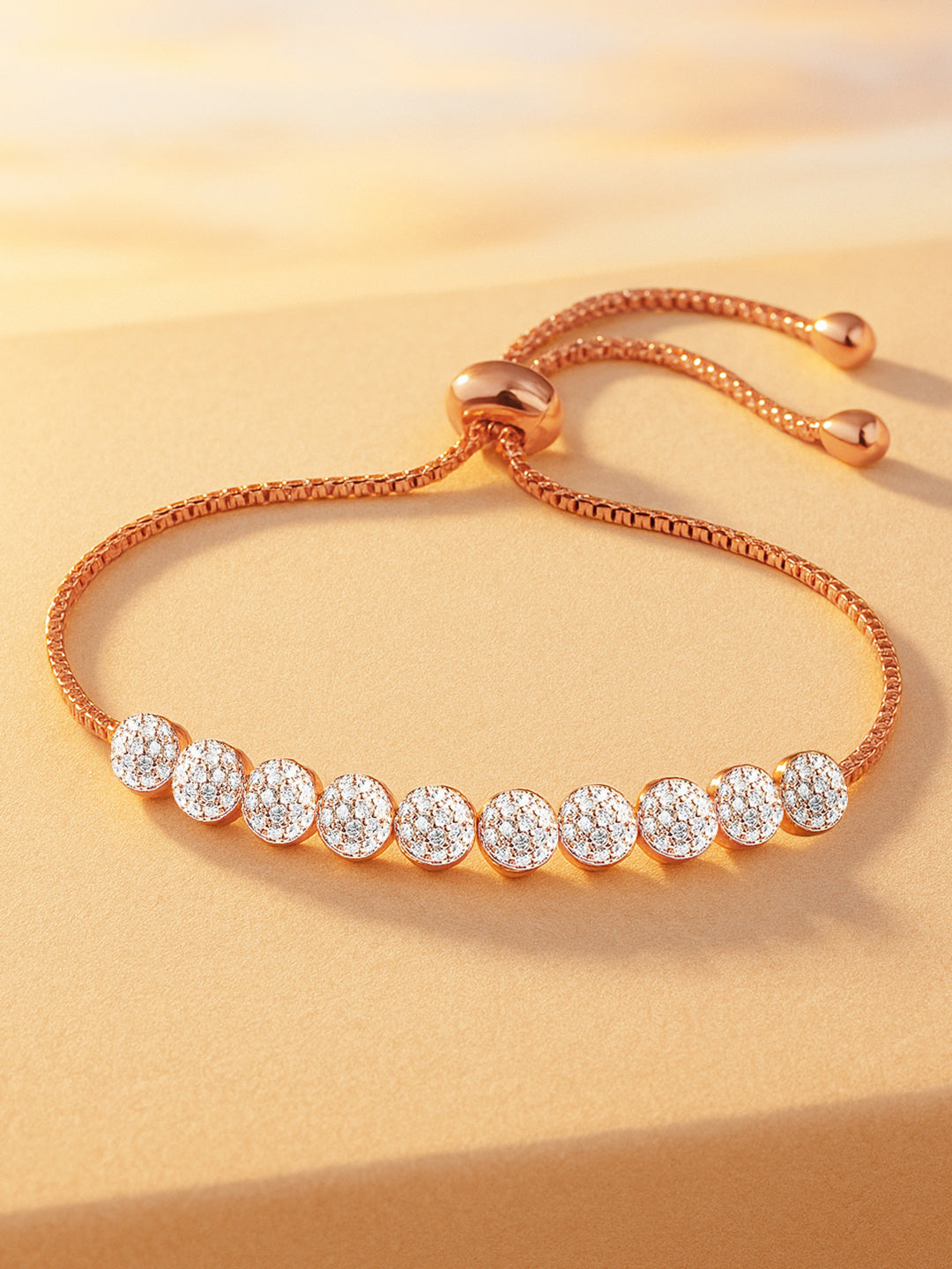Rubans 18K Rose Gold Plated White Cubic Zirconia Adjustable Pull Chain Bracelet Rose Gold