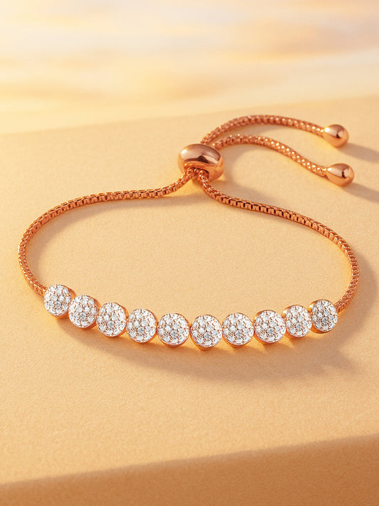 Rubans 18K Rose Gold Plated White Cubic Zirconia Adjustable Pull Chain Bracelet Rose Gold