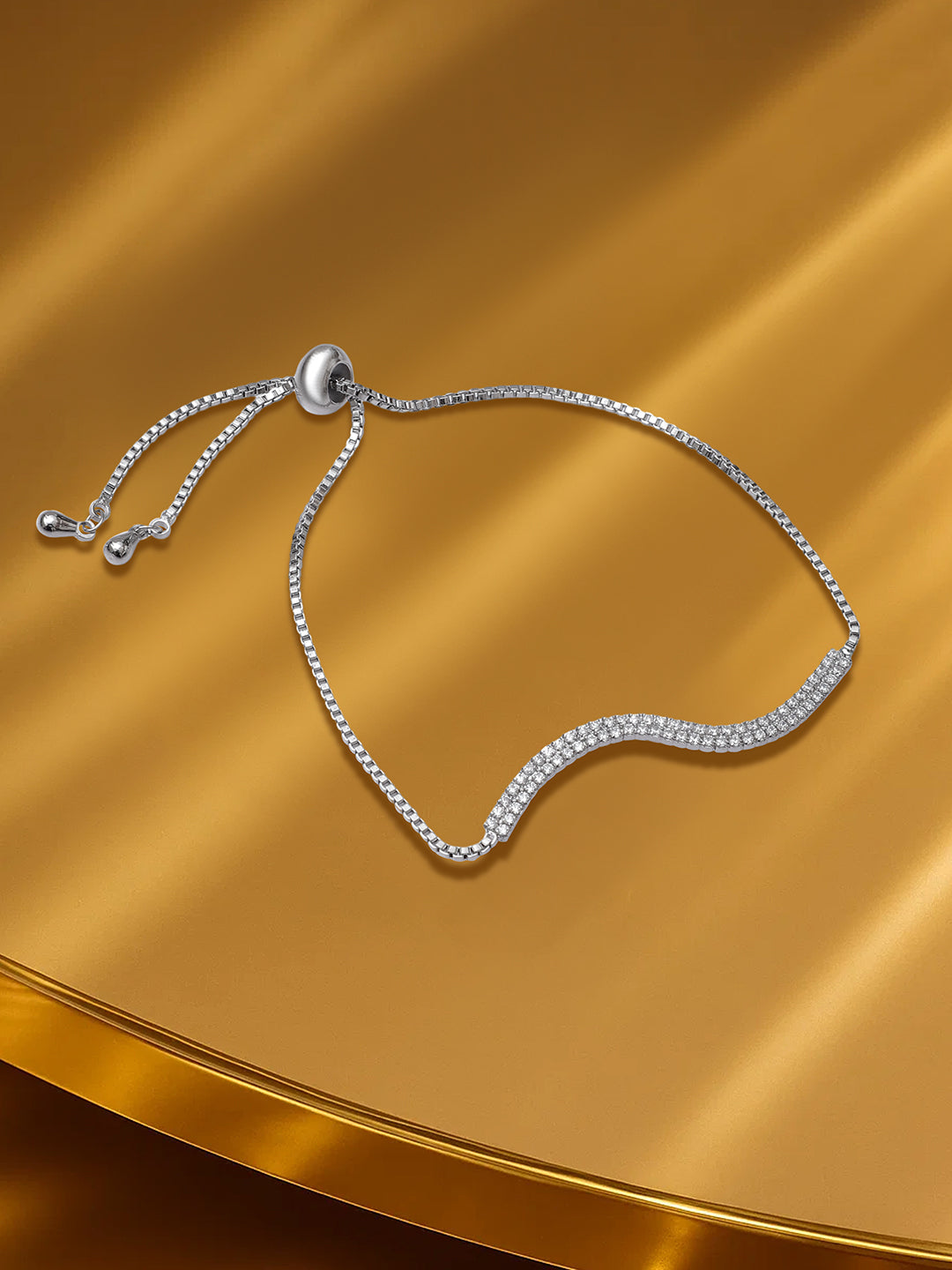 【Rubans】 Adjustable American Diamond Zirconia Studded Wave Bolo Chain Bracelet｜アジャスタブル アメリカンダイヤモンド ジルコニア ウェーブ ボロチェーン ブレスレット