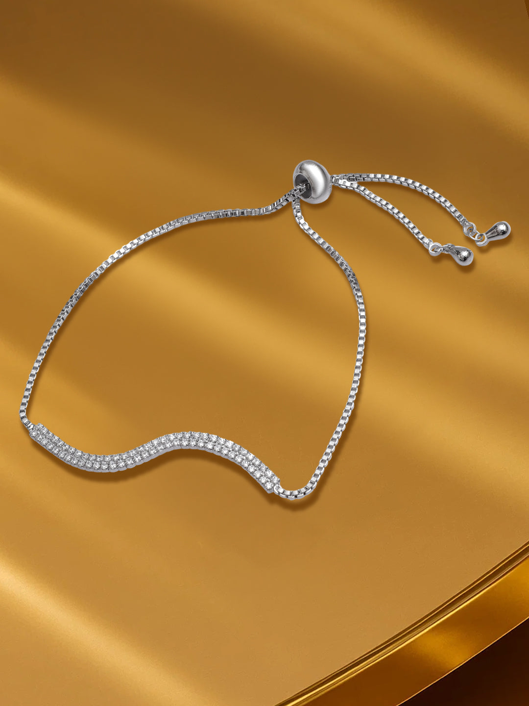 【Rubans】 Adjustable American Diamond Zirconia Studded Wave Bolo Chain Bracelet｜アジャスタブル アメリカンダイヤモンド ジルコニア ウェーブ ボロチェーン ブレスレット