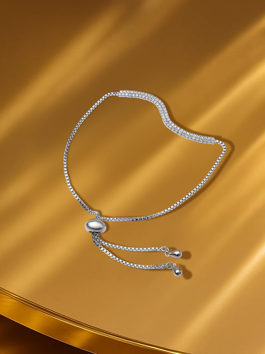 【Rubans】 Adjustable American Diamond Zirconia Studded Wave Bolo Chain Bracelet｜アジャスタブル アメリカンダイヤモンド ジルコニア ウェーブ ボロチェーン ブレスレット