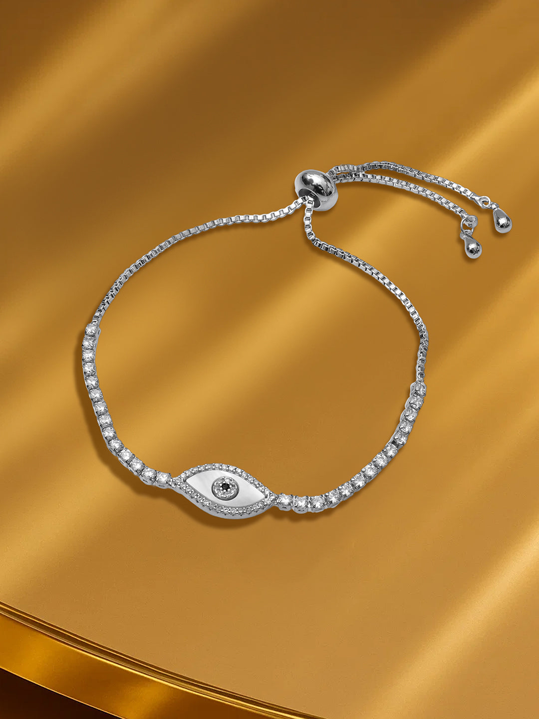 Rhodium Plated Evil Eye Adjustable Bracelet フリーサイズ