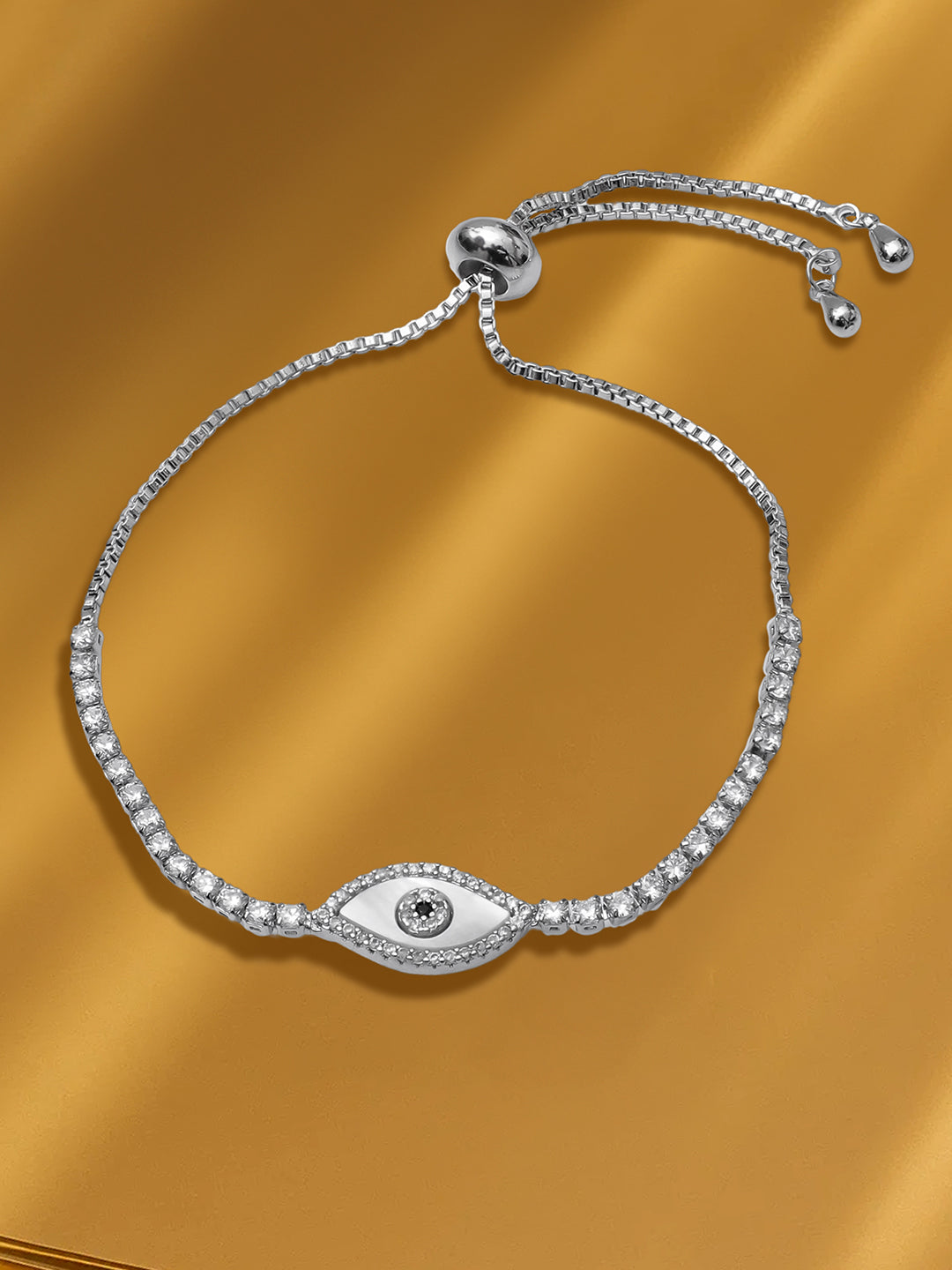Rhodium Plated Evil Eye Adjustable Bracelet フリーサイズ