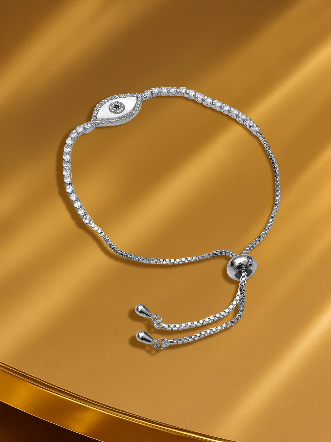 Rhodium Plated Evil Eye Adjustable Bracelet フリーサイズ