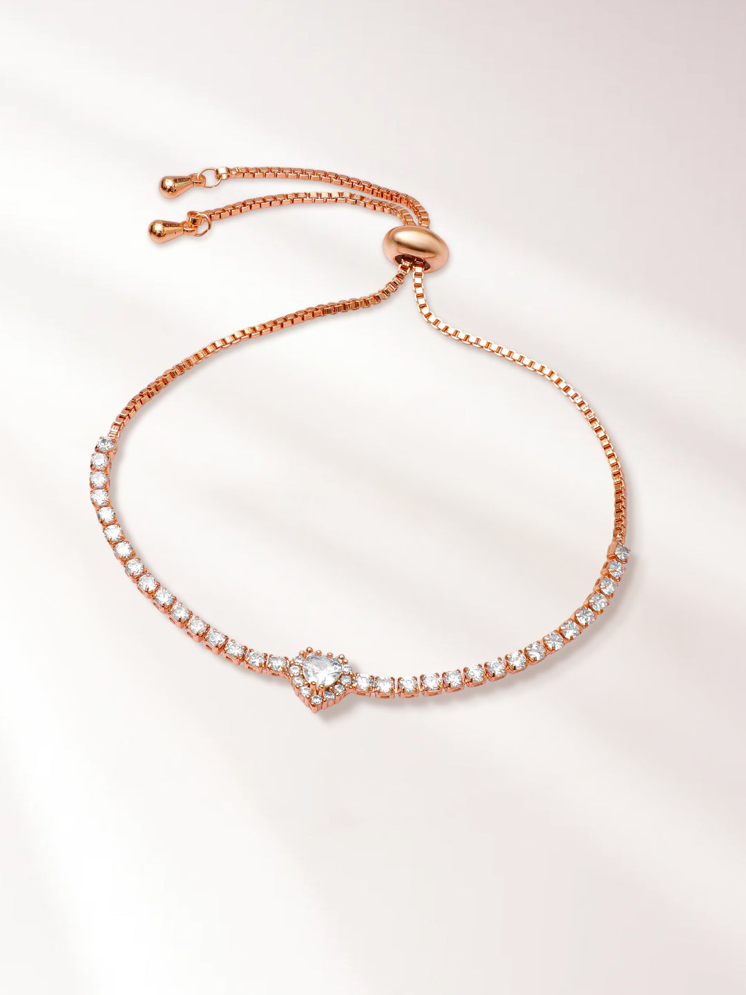 【Rubans】 Rose Gold-Plated American Diamond Zirconia Heart Bracelet｜ローズゴールドメッキ ハート ジルコニア ブレスレット