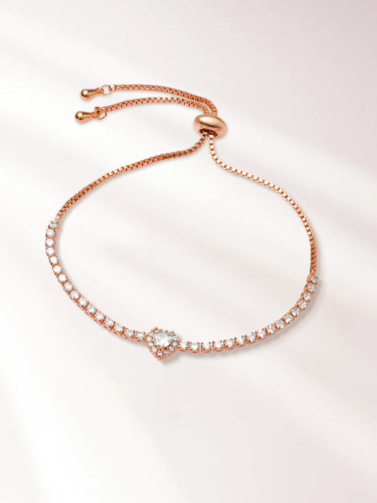 【Rubans】 Rose Gold-Plated American Diamond Zirconia Heart Bracelet｜ローズゴールドメッキ ハート ジルコニア ブレスレット