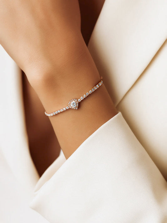 【Rubans】 Rose Gold-Plated American Diamond Zirconia Heart Bracelet｜ローズゴールドメッキ ハート ジルコニア ブレスレット