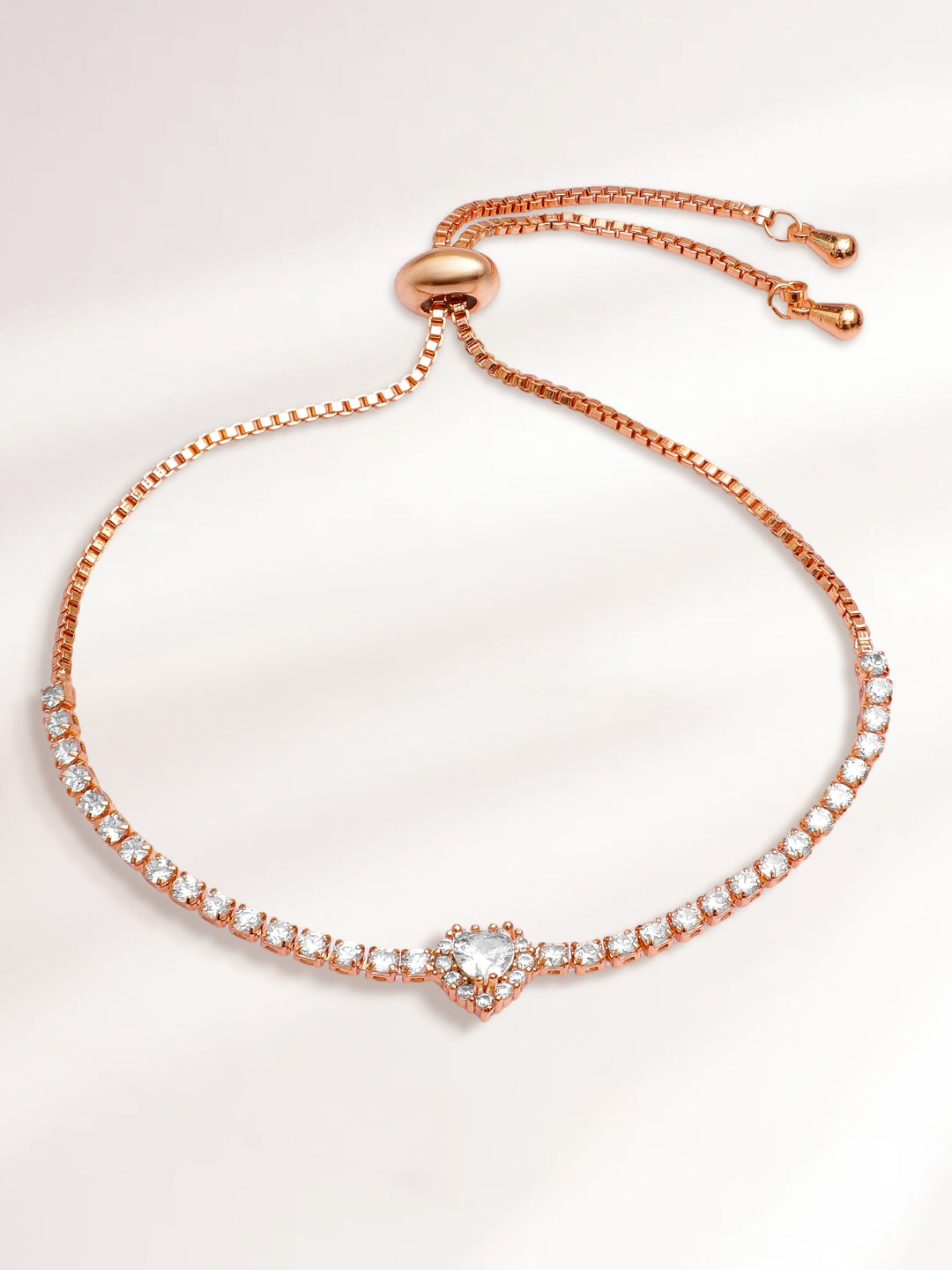 【Rubans】 Rose Gold-Plated American Diamond Zirconia Heart Bracelet｜ローズゴールドメッキ ハート ジルコニア ブレスレット
