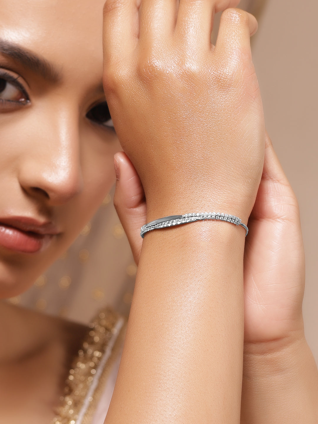 American Diamond Zirconia Silver Bracelet フリーサイズ