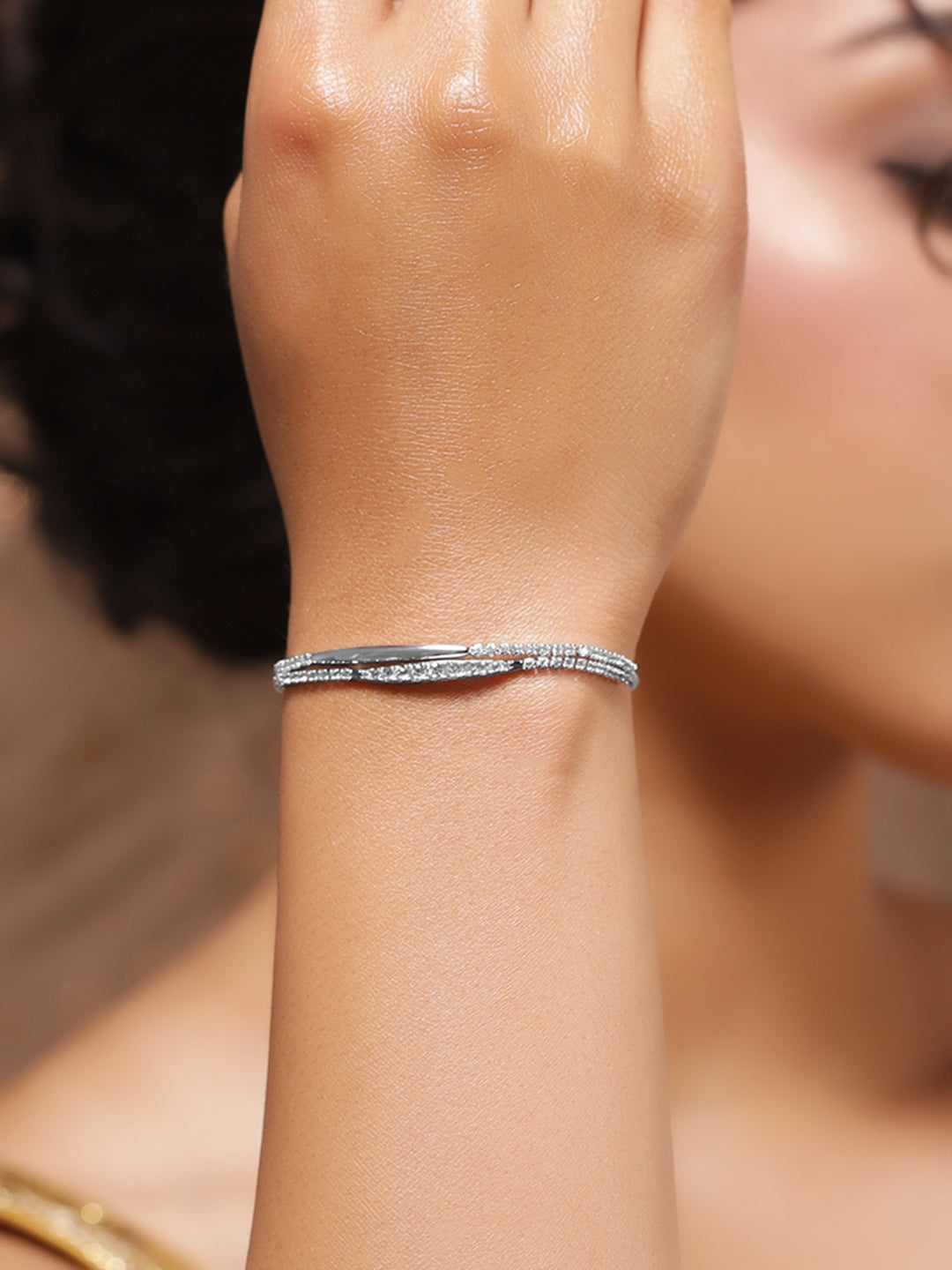 American Diamond Zirconia Silver Bracelet フリーサイズ