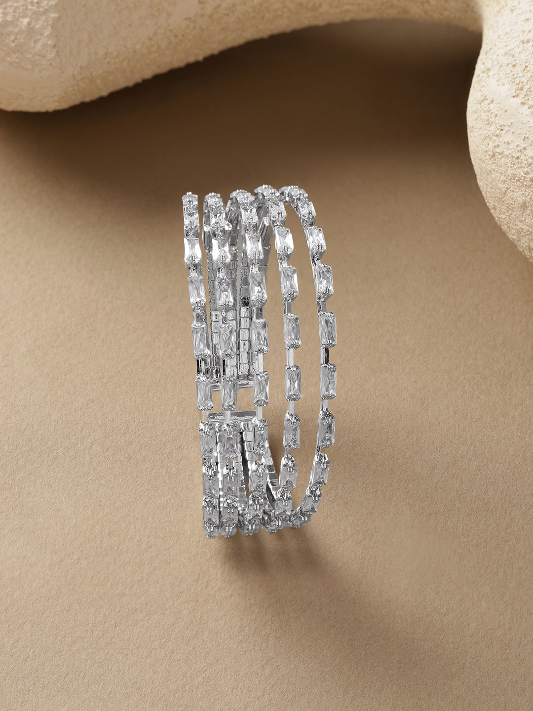 【Rubans】 White Crystal Studded Multi-Strand Bracelet｜ホワイトクリスタル マルチストランド ブレスレット