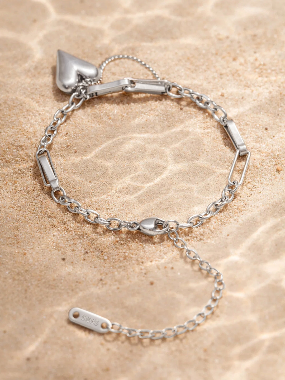 Demi Fine Rhodium Plated Stainless steel Heart Charm Link Chain Bracelet Length - 16.5 cm
