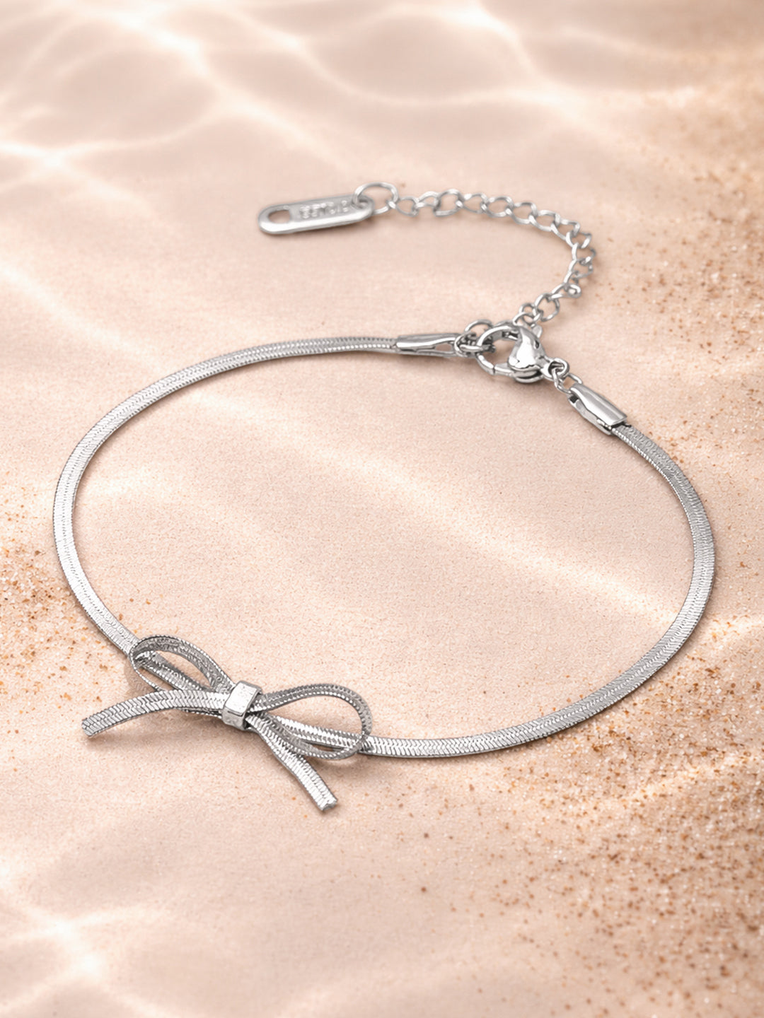 Demi Fine Rhodium Plated Stainless steel Bow Knot Snake Chain Bracelet Length - 16 cm