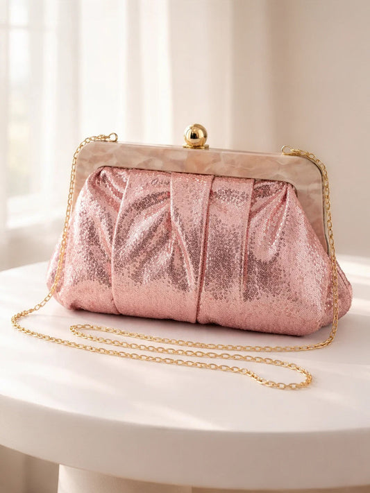 Blush Pink Sequin Draped Frame Clutch フリーサイズ