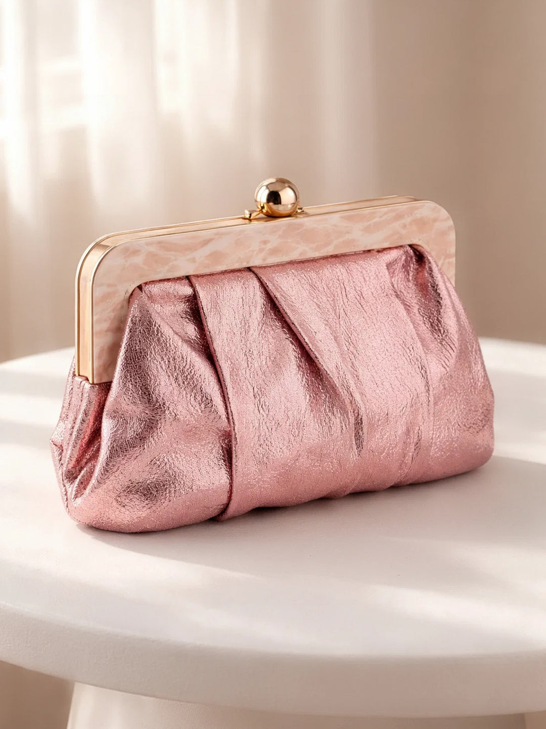 Blush Pink Sequin Draped Frame Clutch フリーサイズ