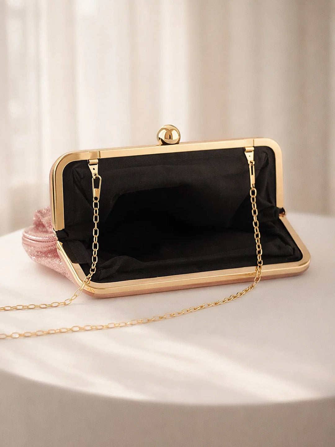 Blush Pink Sequin Draped Frame Clutch フリーサイズ