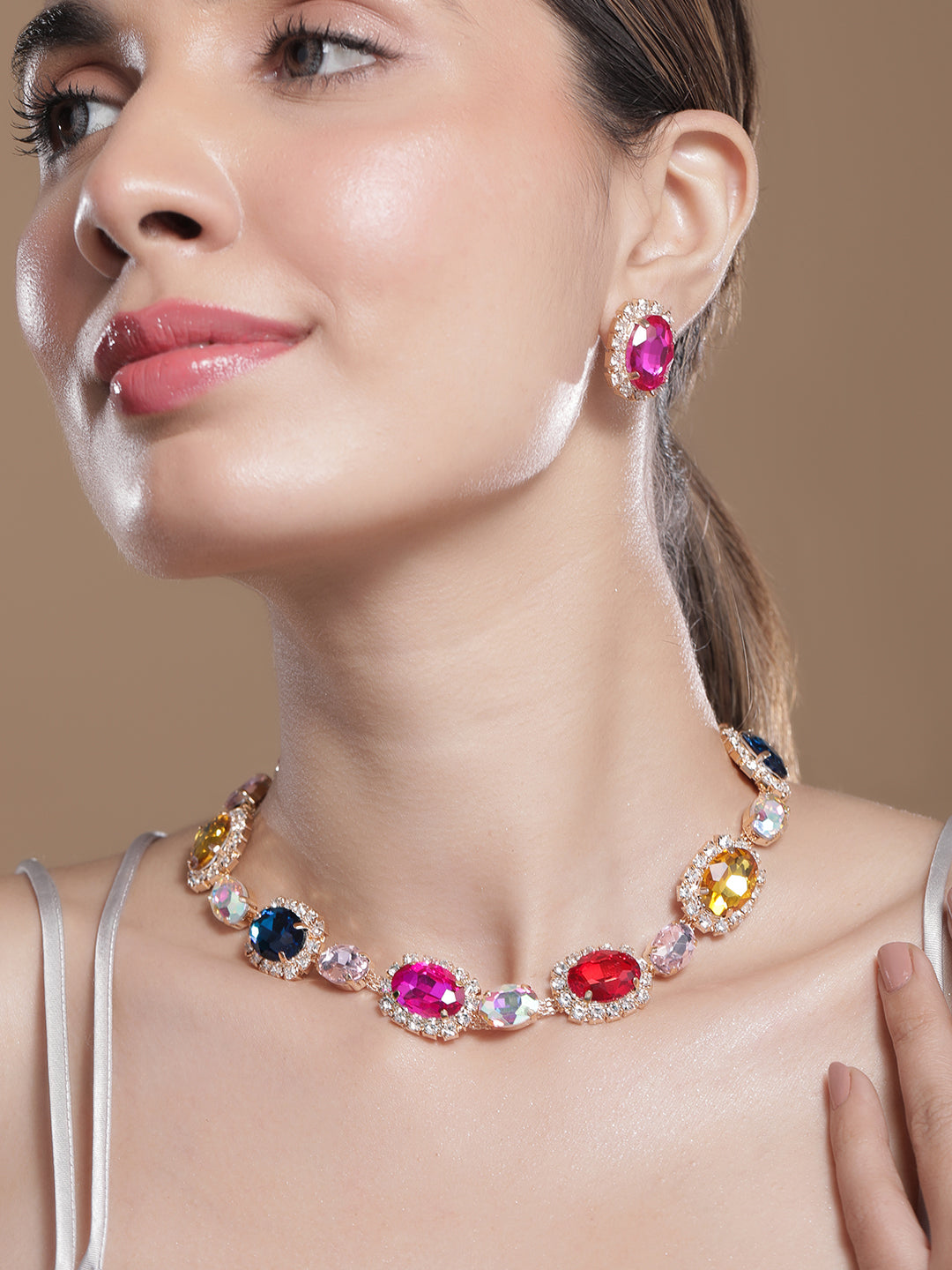 【Rubans】 Multicolor American Diamond Zirconia Crystal Necklace Set｜マルチカラー アメリカンダイヤモンド ジルコニア クリスタル ネックレスセット