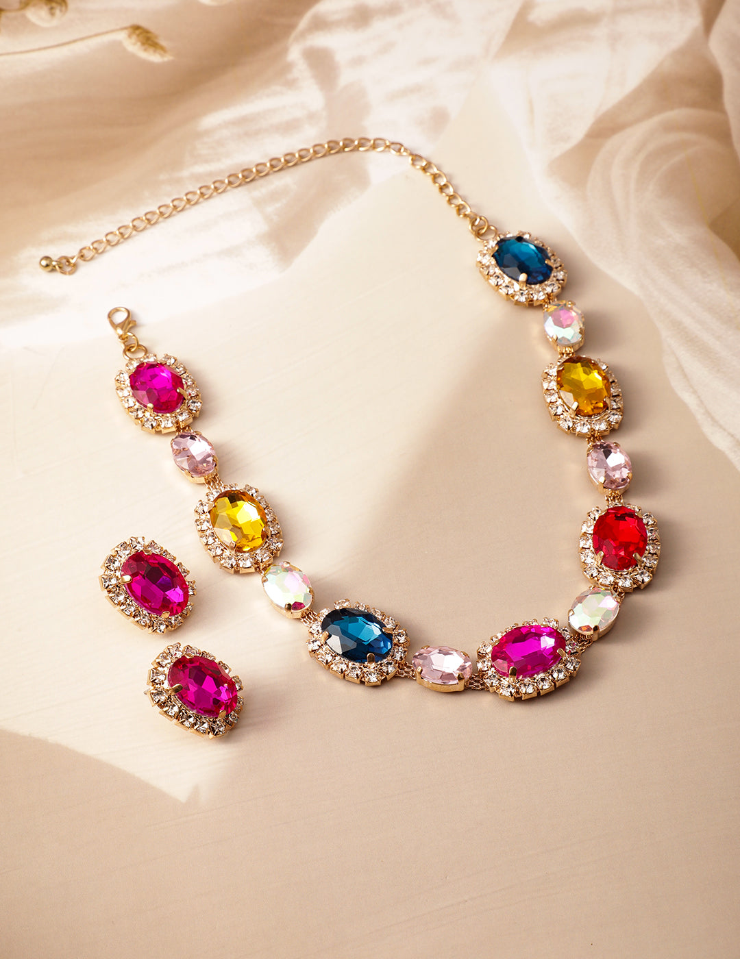 【Rubans】 Multicolor American Diamond Zirconia Crystal Necklace Set｜マルチカラー アメリカンダイヤモンド ジルコニア クリスタル ネックレスセット