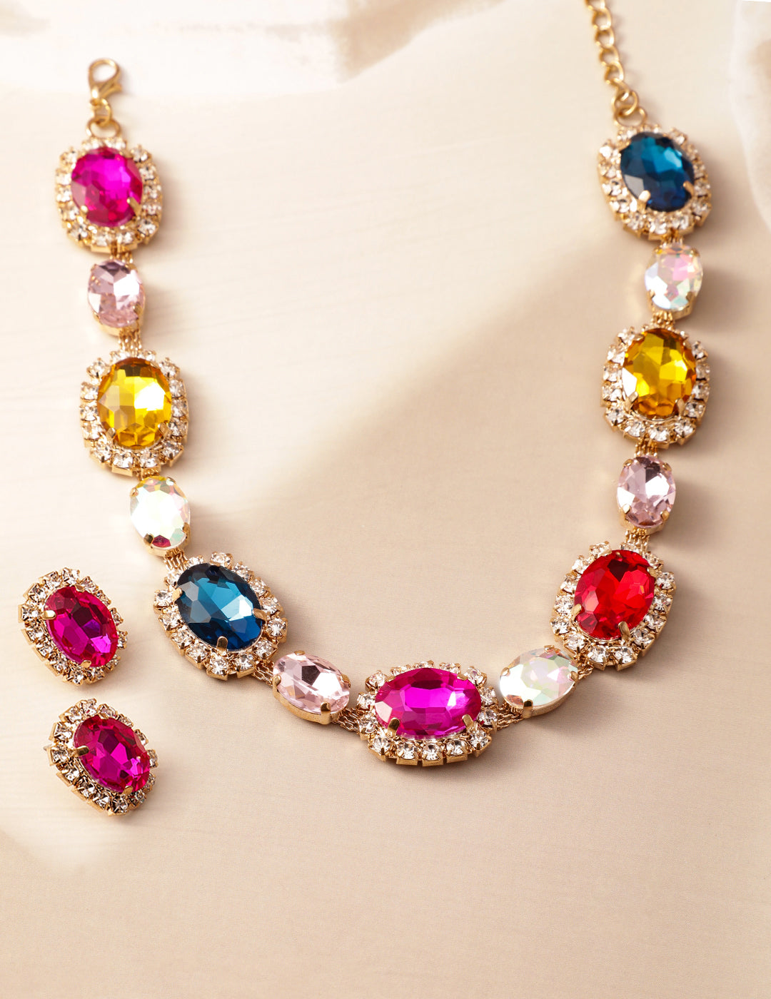 【Rubans】 Multicolor American Diamond Zirconia Crystal Necklace Set｜マルチカラー アメリカンダイヤモンド ジルコニア クリスタル ネックレスセット