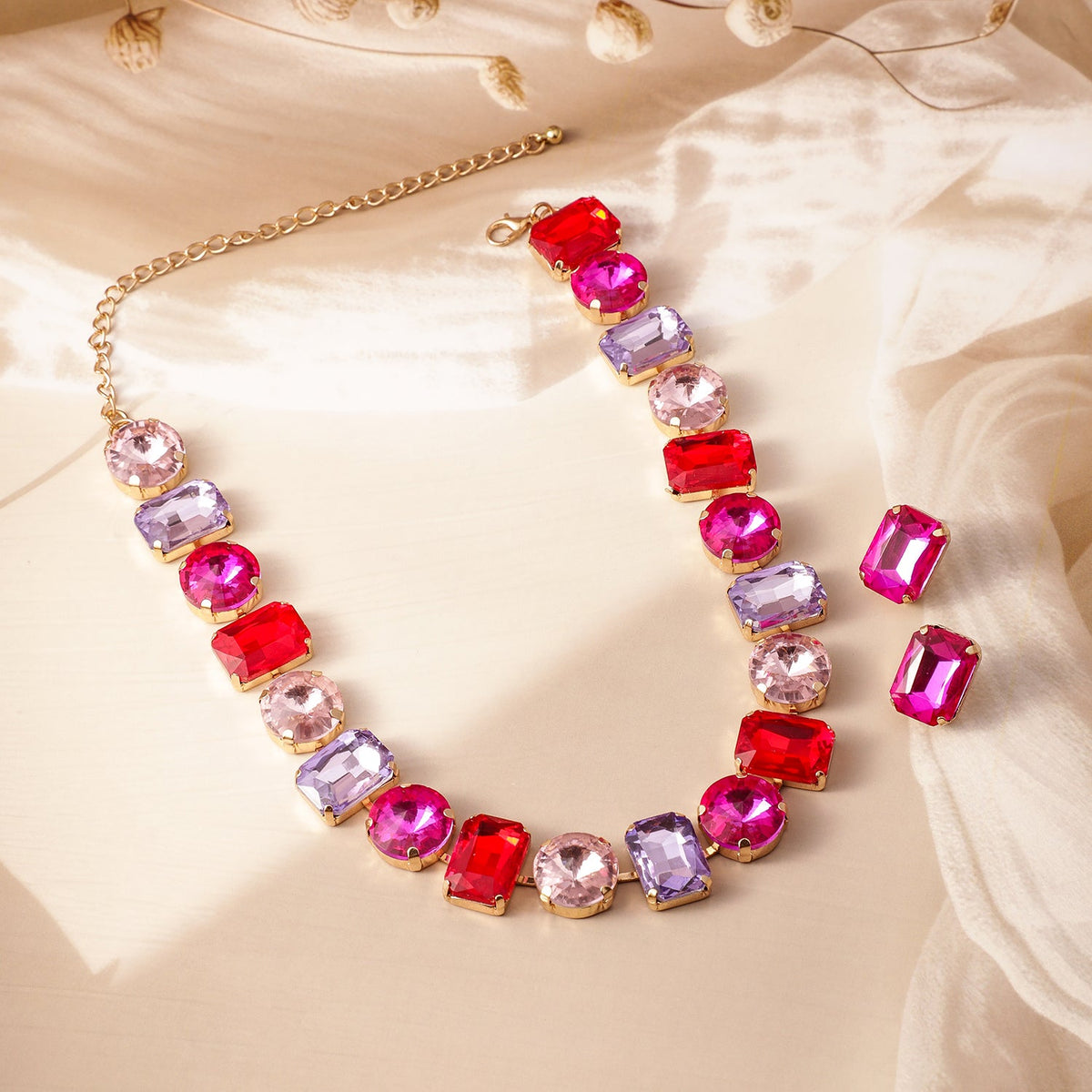 Chunky Crystal Necklace Set Multicolor