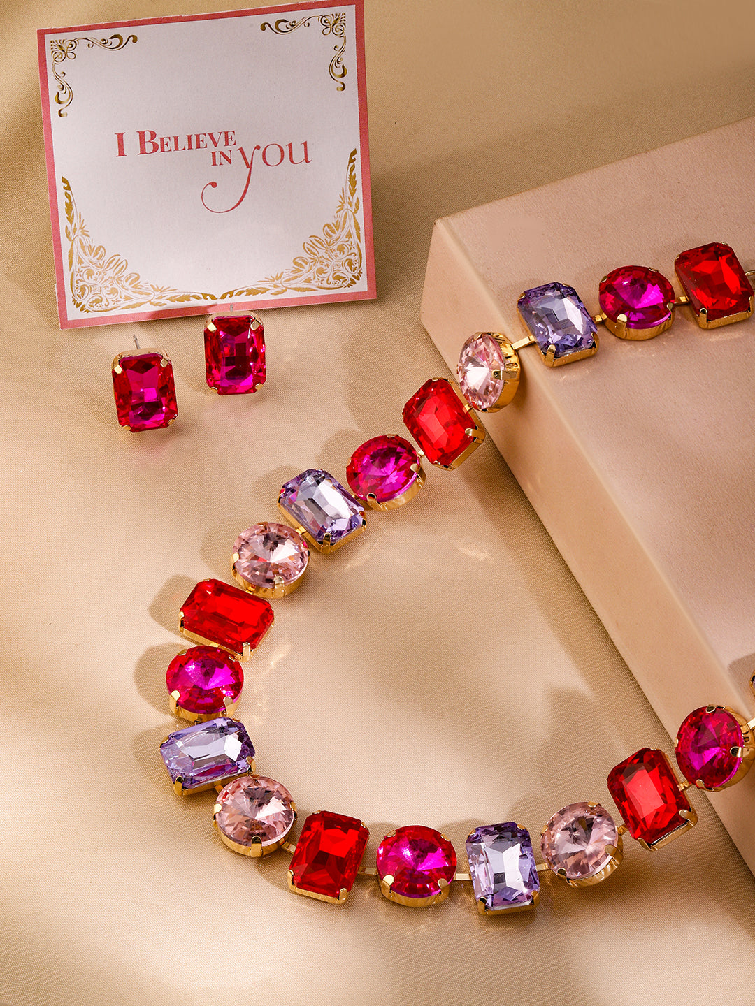Chunky Crystal Necklace Set Multicolor